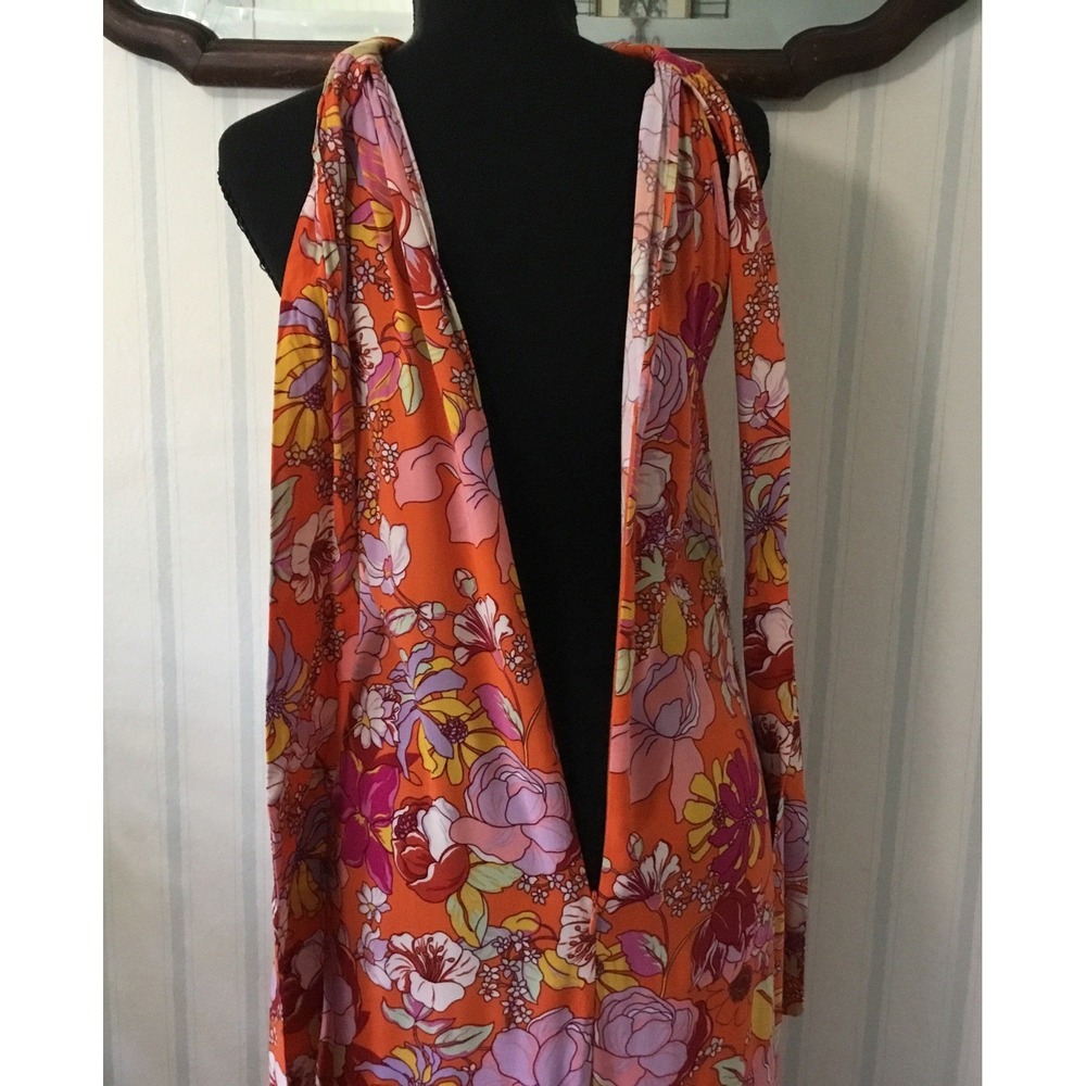 Vince Camuto Halter Neck Dress Maxi Tiered S VTG Y2K Boho Vibrant Festival Hippi - Picture 6 of 11